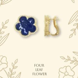 New 4/Four Leaf Clover Charm Stud Earrings Back Mother-of-Pearl Silver 18K Gold Plated Agate for Women&Girls Valentine's Mother's Day Wedding Jewelry Gifts Gold Color