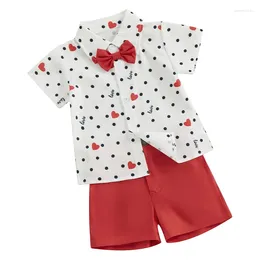 Clothing Sets Baby Boy Valentine S Day Outfits Heart Print Bowtie Short Sleeve Shirts Tops Loose Shorts 2Pcs Gentleman Suit