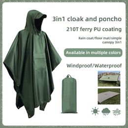 3 in 1 Raincoat Portable Multifunctional Outdoor Hooded Rain Poncho Hiking Poncho Raincoat Waterproof Outdoor Camping Tent Mat 240522