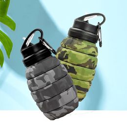 Retractable Foldable Water Bottle High Temperature Resistant Food Grade Silicone Camouflage Cycling Hiking Sports Water Bottle 240521