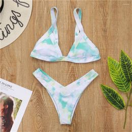 Women's Swimwear Tie Dye Print Bikini V-pattern Swimsuit Y2K Women Triangle Sexy Two Piece Micro Brazilian Thongs BeachWear Bathing Suit