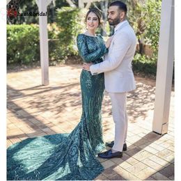 Party Dresses Elegant Green Sequin Evening Night Dress For Women 2024 Long Sleeves Mermaid O Neck Plus Size Formal Prom Wedding Gowns