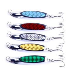 HENGJIA 60pcs lot 5 colors Spinner Spoon fishing lure Metal Jig Bait Crankbait Artificial Hard lure with Treble hook 7cm 21g325c1269693