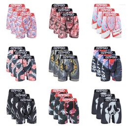 Underpants 3Pcs Sexy Men Underwear Boxers Cueca Male Panty Lingerie Boxershorts Plus Size Breathable Print Man Boxer Briefs