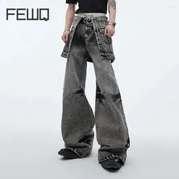Men's Jeans FEWQ Streetwear Personalised Male Denim Pants Niche Washed Distressed Loose Wide Leg Double Hemline Design Boot-cut 24Y163