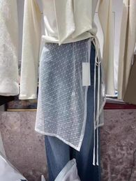 Skirts Lace White Black Skirt Kawaii Harajuku Women See-through Streetwear Y2k Clothes Bandage Aprons Fart Curtains Vintage