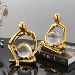 Table Lamps Light Luxury Bookend Electroplating Abstract Character Ornament With Crystal Ball