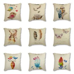 Pillow Linen Covers 45 Feather Birds Butterfly Pattern Cover Decorative Pillowcases For Sofa Office Chair Home Decor