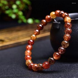 Link Bracelets 7.5MM Natural Coloured Rutilated Quartz Bracelet Healing Crystal Beads Elastic Charm For Women Energy Jewellery Gift