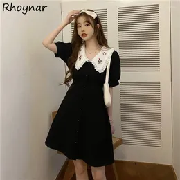 Casual Dresses Dress Women Summer Black Sundress Fashion Streetwear Korean Style Cute A-line Mini Soft Girl Vestido De Mujer Leisure Simple