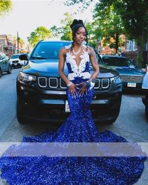 Royal Shiny Diamonds Blue Prom Dress Crystals Crystals perline di spastone abiti da festa di compleanno per paillettes per Black Girl 2024 S