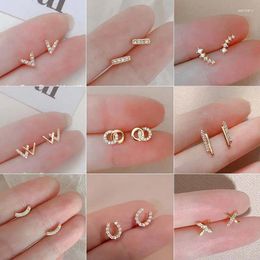 Stud Earrings Geometry Gold Silver Colour Zircon Earring For Women Simple Cute Small 2024 Fashion Korean Brincos Jewellery