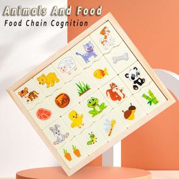 Toddler Animal Number Matching Montessori Wooden Counting Board Food Chain Puzzle Early Learning Education Toy for Kid