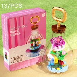 Blocks 137PCS Plant Flower Light Bulb Building Succulent Potted Assemble Bricks With Lamp Creative Wall Hangings Christmas Gifts H240522