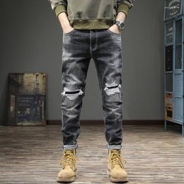 Men's Jeans American Fashion Vintage Wash Ripped Men Slim Straight Leg Spring Trend Plankton Handsome Beggar Small Feet Pants