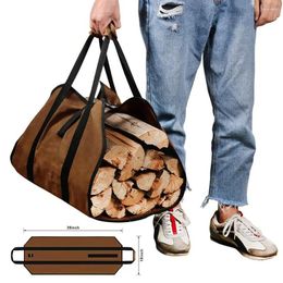 Storage Bags 1PC Firewood Bag Waterproof Canvas Outdoor Portable Holder Carry Logging Tote Home Kitchen Supplies