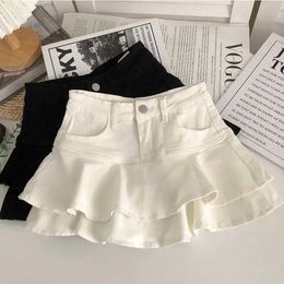 Skirts New Fashion Spring/Summer Elastic Waist Casual Simple Solid Colour Sweet Girl Mini Dress Y240522