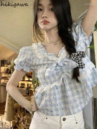 Women's Blouses Summer Blouse Women 2024 Blusas Mujer De Moda Fashion Floral Plaid Shirts Crop Tops Square Collar Lace Ruffles Vintage