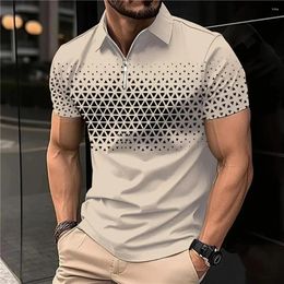 Men's Polos Summer Polo Shirt Lapel Striped Short Sleeve Letter Fashion 3D Printed Button Men T-Shirt Top Clothing