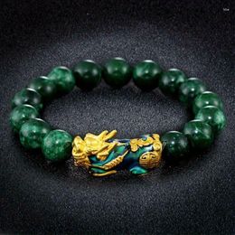 Strand Pixiu Bracelet Wealth Blessing Amulet Jade Bead Wristbands Golden Malachite Stone Beads Bracelets For Men Women