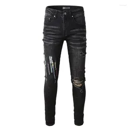 Men's Jeans Distressed Black Grey High Streetwear Stretch Skinny Ripped Letters Printed Comes With Original Tags