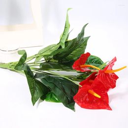 Decorative Flowers 50cm 18Heads Artificial Anthurium Red Green Leaves Home Bedroom Living Room Balcony Decoration Fake Plants Flower Bonsai