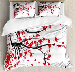 Bedding sets Japanese Duvet Cover Set Sakura Tree Flowers Cherry Blossoms Spring Theme Art Decor 3 Piece with 2 Shams H240521 1E9E
