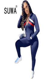 Fashion Classic 2 Piece Outfits Women Set Zipper Long Sleeve Jacket Top Jogger Legging Pants Track Suit Whole est 2105251553259