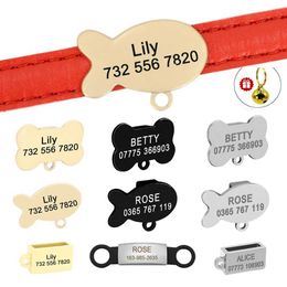 Cat Collars Leads Anti-lost Dog ID Tag for Collar Engraved Pet Tags Personalized Nameplate Fish/Bone/Cube Shape Chihuahua Free Bell Gift H240522