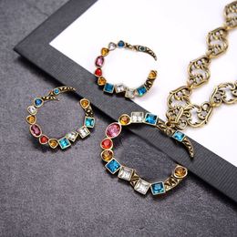 Vintage Colorful Diamond Necklaces Earrings Double Letters Designer Charm Earrings Studs Luxury Chain Necklaces Women Jewelry Sets Whol 261S