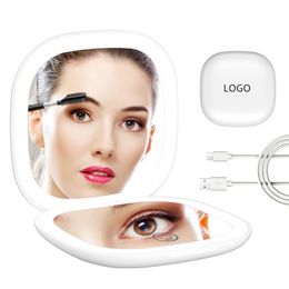 Compact Mirrors Mini Led Makeup Mirror With Light 5X Magnifying Small Pocket Portable Travel Pink Black Foldable Cosmetic Ity Drop Del Otogp