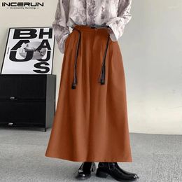 Men's Pants INCERUN 2024 Korean Style Pantalons Wide Leg Loose Long Casual Fashionable Male Drawstring Design Trousers S-5XL