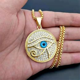 Ancient Egypt The Eye Of Horus Pendant Necklaces 14K Gold Iced Out Bling Round Jewelry