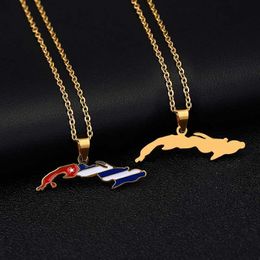 Pendant Necklaces Stainless Steel Cuban Map Flag Pendant Necklace Mens Gold/Steel Small Map Jewellery Anniversary Gift d240522