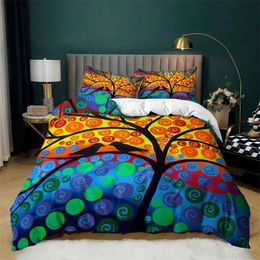 Bedding sets Tree of Life Duvet Cover King Botanical Branches Leaves Set Microfiber Psychedelic Mysterious Colourful Quilt H240521 A0P5