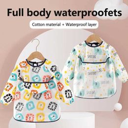 Bibs Burp Cloths Baby bib waterproof tablewear long sleeved apron for childrens feeding Smoky Burp reverse dressing paint protection d240522