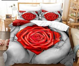 Bedding sets Flower Duvet Cover Set Bed Single Red Rose Quilt 3D Comforter Sets 3pcs with Case King Size Full Wedding H240521 JKS4