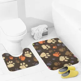 Bath Mats Bathroom Rugs Sets 2 Piece Dog Paws Print Absorbent U-Shaped Contour Toilet Rug