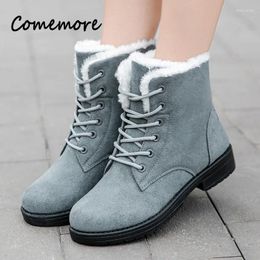 Boots Comemore Platform Ladies Shoes Plush Warm Short Boot Fur Winter Shoe Booties Flat Snow For Women Botas Mujer 44