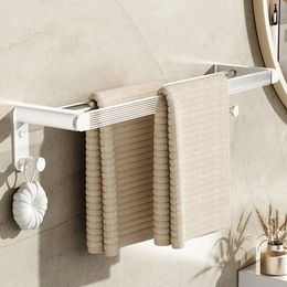 Tianview space Aluminium cream wind white acrylic towel rack toilet brush bathroom wall-mounted bath towel rack shelf 240522