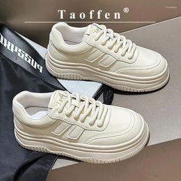 Casual Shoes Taoffen Sneakers For Women Genuine Leather Patchwork Round Toe Cross Tied Design Spring Vulcanised Ladies