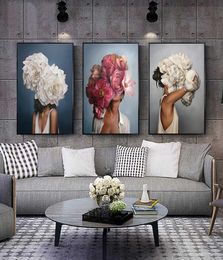 Flowers Feathers Woman Abstract Canvas Painting Wall Art Print Poster Picture Decorative Painting Living Room Home Decoration6138288