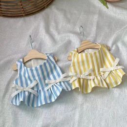 Dog Apparel Cute Stripe Dress Clothes Puppy Lace Bow Yellow Blue Skirt Small Dogs Clothing Cat Summer Thin Girl Yorkshire Pet Products