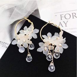 Dangle Earrings Korean Sweet Transparent Crystal Flower Drop For Women Temperament Long Tassel Female Elegant Jewelry Gift