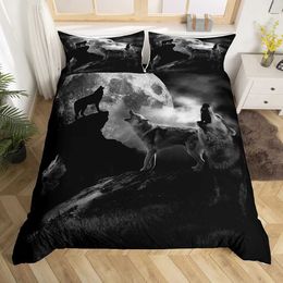 Bedding sets Wolf Printed Set Twin Size for Kids Boys BedroomMisty Bed Duvet Cover Comforter Wild Animals Decor 3 Pieces H240521 4DDJ