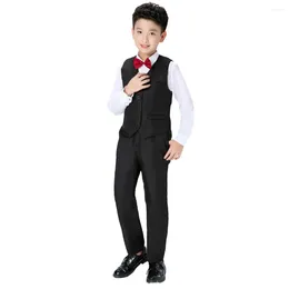 Clothing Sets Kids Wedding Suit Boys Formal Set For Poetry Reciting Contest Turn-down Collar Shirt Vest Pants Bow-tie Toddlers