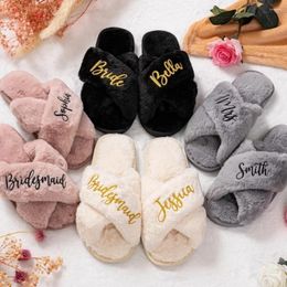 Party Favour Fluffy Bride Bridesmaid Slippers Personalised Gifts Wedding Bridal Shower Gift Bridesma