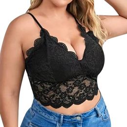 Women's Tanks Women Lace Hollow Out Sexy Brassiere Plus Size Low Cut Ruffled Cropped Tops Spaghetti Strap Backless Camisole Corset