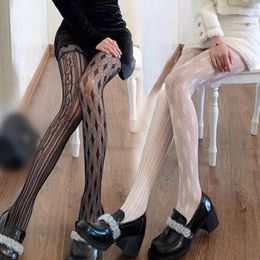 Women Socks Black Fishnet Pantyhose Sexy Lace Striped Stockings Lolita Pattern Leggings Gothic Mesh High Tights Streetwear Hosiery