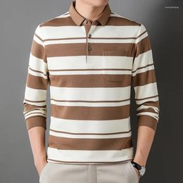 Men's Polos Polo Shirt Long Sleeve Spring Business Casual Striped Tops Daily Work Clothes Boutique Clothing 2024 Products